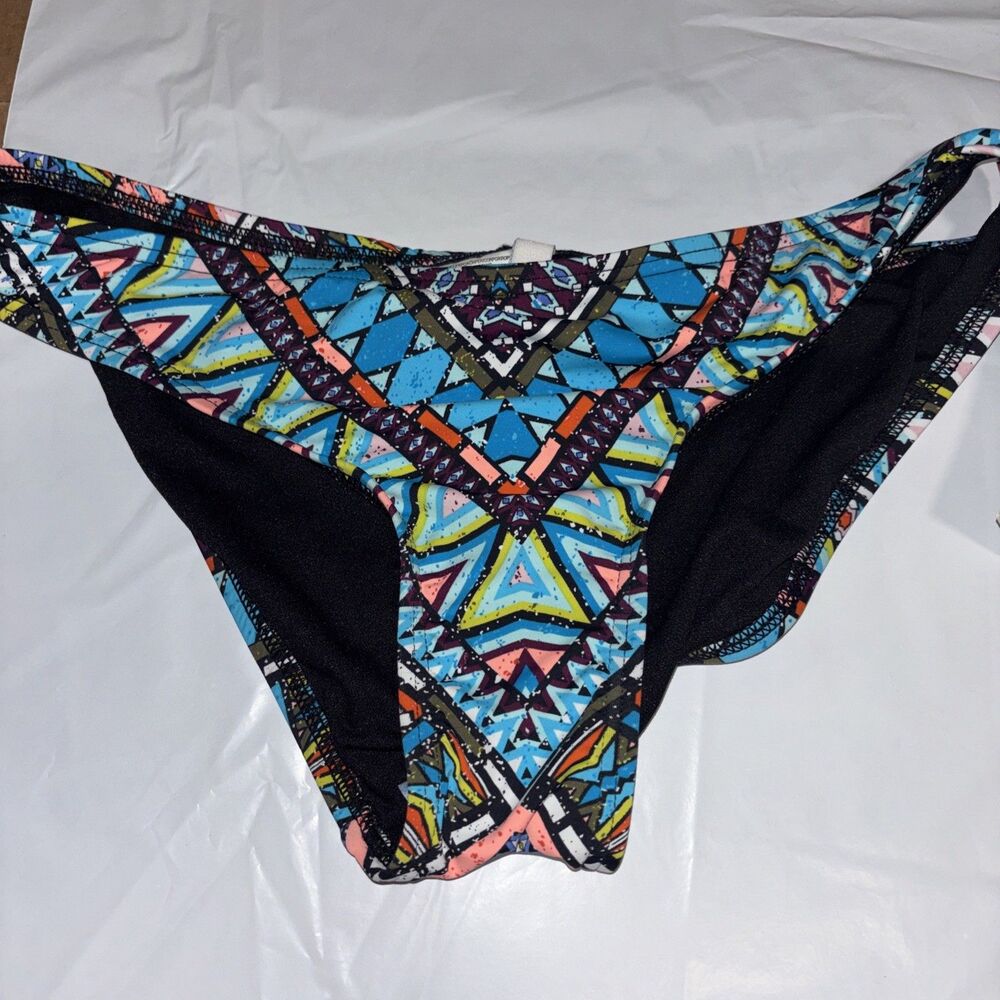 Bar Iii Blue Multi Tribal Printed Cheeky Hipster Bikini Bottom S Swim